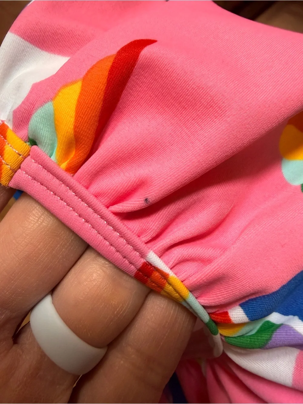Hanna Andersson tankini with ruffle.  Pink Rainbow Bird graphic size160 (14-16)